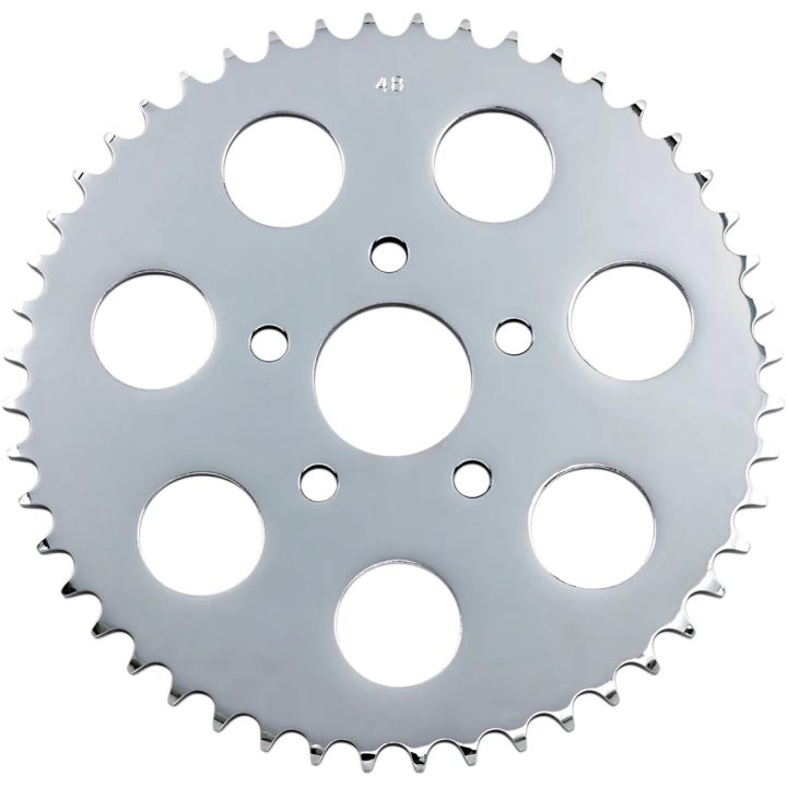 Piñón trasero — 48 dientes, cadena 530, orificio central 1,9", Cromo