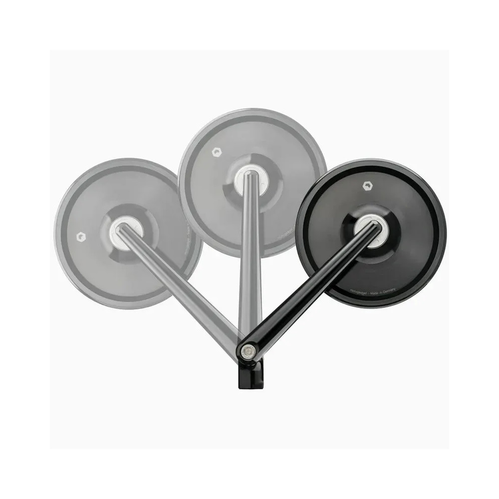 mo.view Classic Flip 110 mm Mirror — 110 mm arm, 99 mm diameter, M10 fit, Black