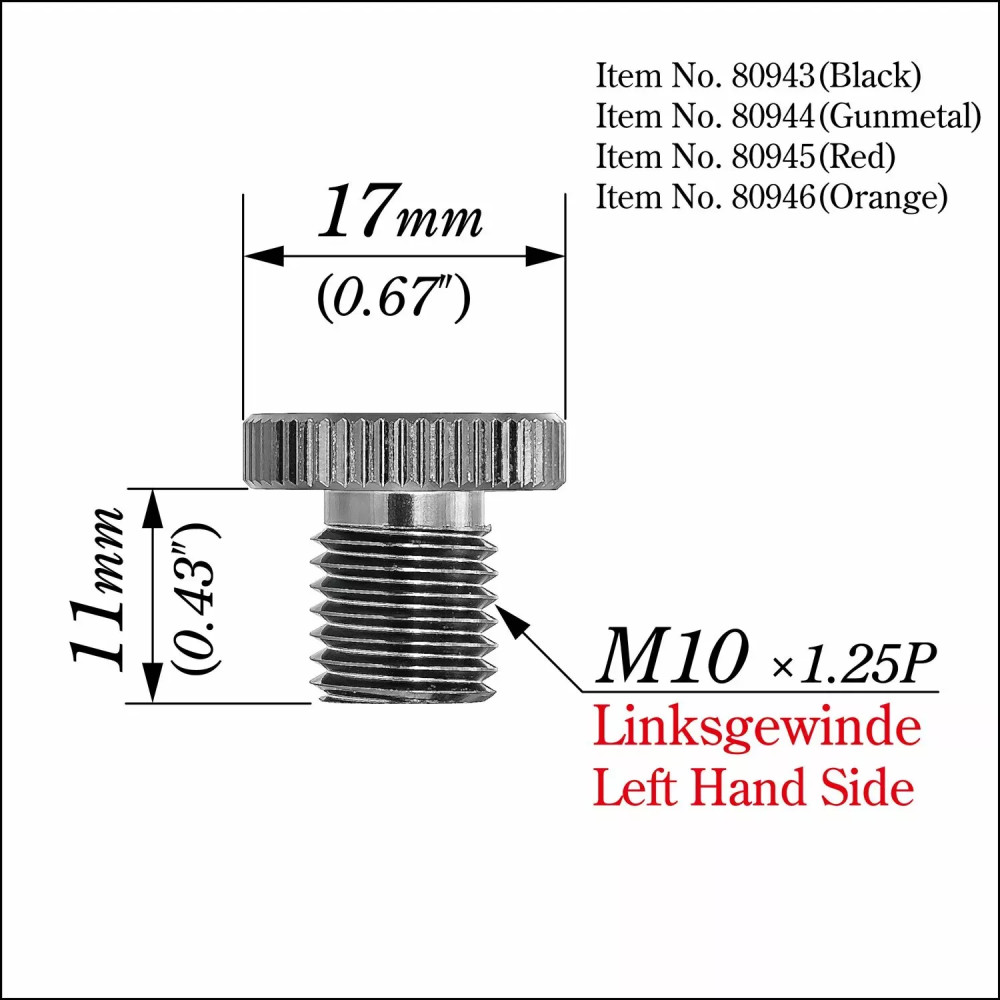 Mirror Plug Bolt — M10 x 1.25 thread, left, black
