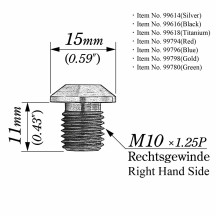 Tornillo tapón de espejo — M10 x 1.25, Dorado, Derecha