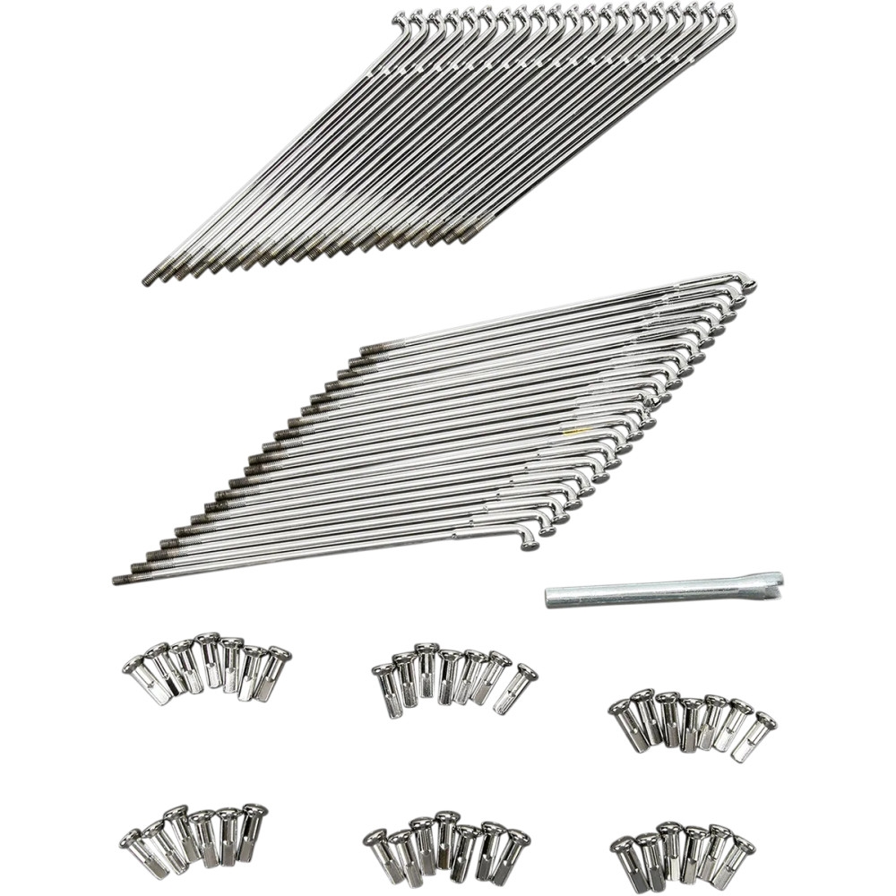 Chrome and Stainless Steel Spoke Set — 9.5" spoke, 21" rim, Wide Glide front