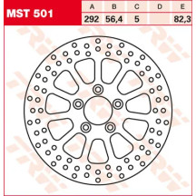 Round Fixed Brake Rotor 250-299mm — 292 mm outside diameter, 5.0 mm thickness, 82.3 mm bolt circle, 5-hole
