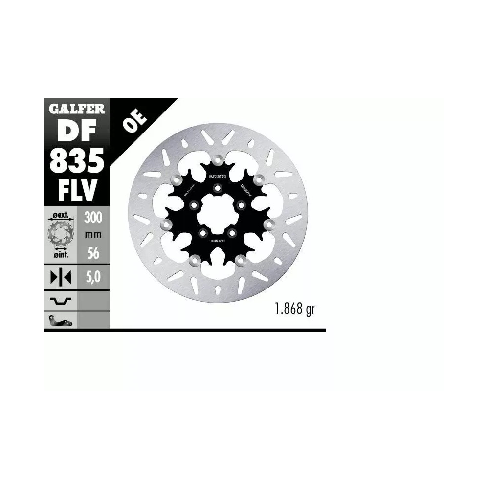 Brake Rotor Floating Round — 300 mm, 5.0 mm thickness, 5-hole bolt pattern, Black, Silver