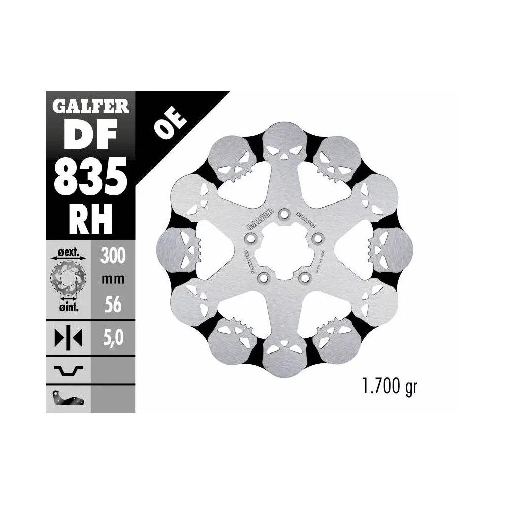 Brake Rotor Fixed Skull — 300 mm, 5.0 mm, 5-hole