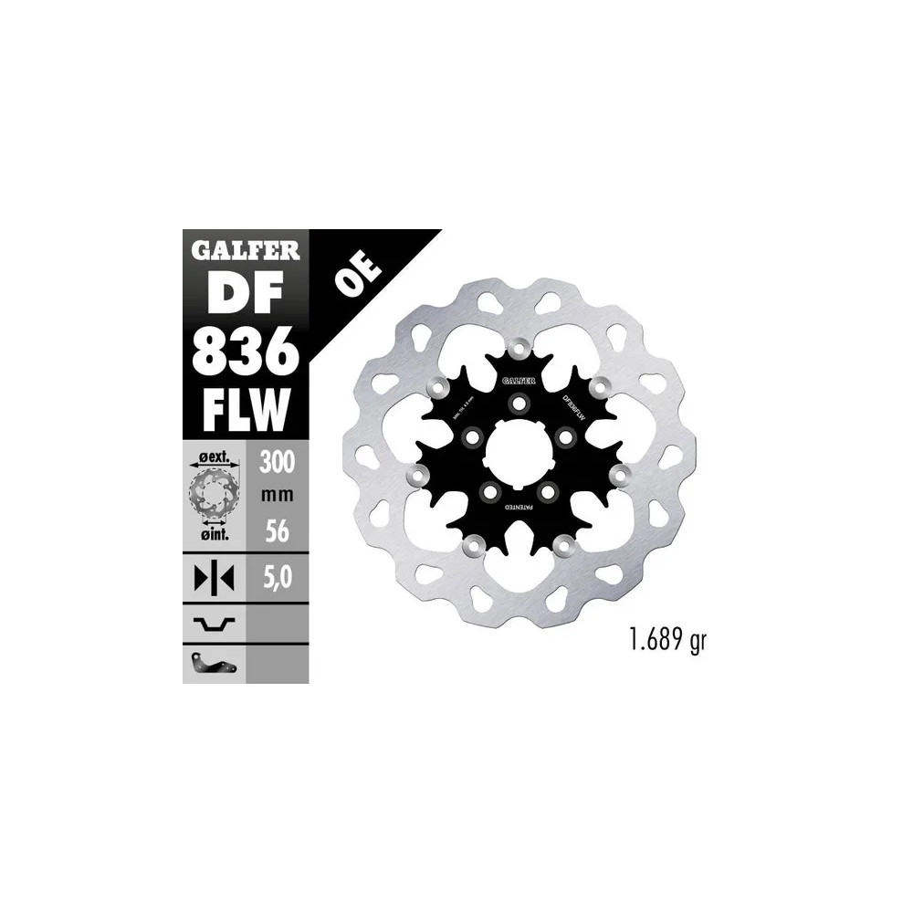 Rotor de freno Wave® — 300 mm (11.8 in), 5.0 mm, 5 agujeros, negro, plata