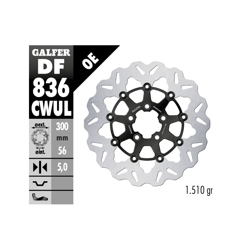 Discos de freno Wave® — 300 mm, 5 orificios, 82.5 mm BHC, Negro/Plateado