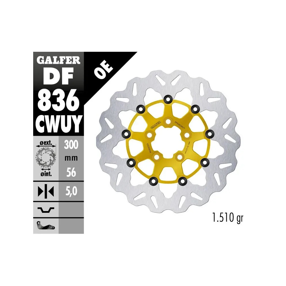 Wave® Brake Rotors — 300 mm O.D., 5.0 mm thickness, 82.5 mm bolt circle, Gold