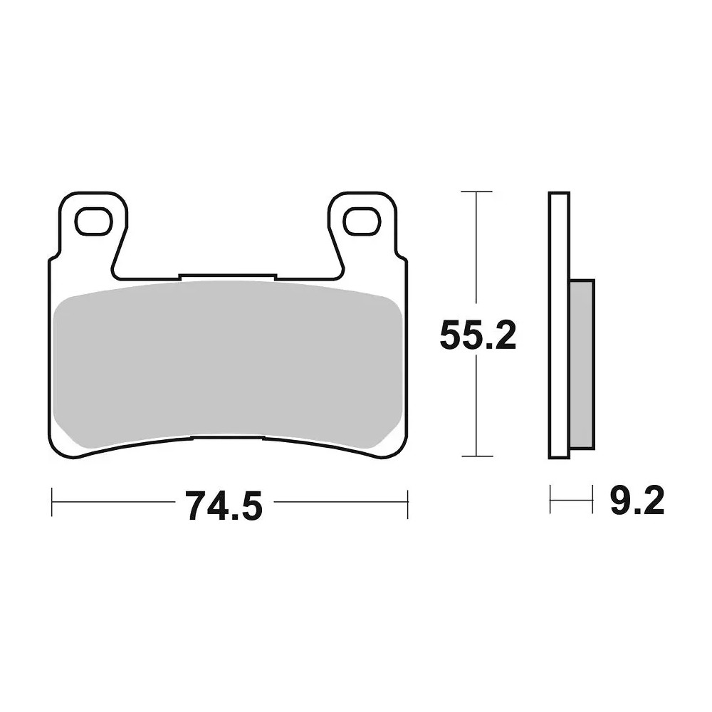 HHF Street Ceramic Organic Brake Pads — 74.5 mm length, 9.2 mm thickness, 55.2 mm width