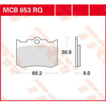 RQ Series Organic Sports Brake Pads — 8 mm thickness, 69.2 mm length, 50.9 mm width