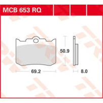 RQ Series Organic Sports Brake Pads — 8 mm thickness, 69.2 mm length, 50.9 mm width