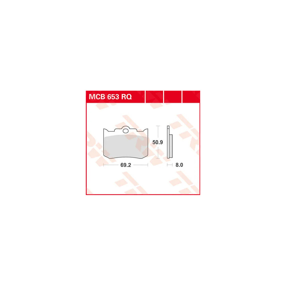 RQ Series Organic Sports Brake Pads — 8 mm thickness, 69.2 mm length, 50.9 mm width