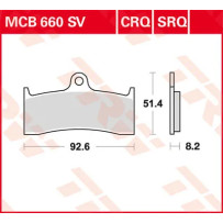 SV Series Sindered Brake Pads — 8.2 mm thickness, 51.4 mm width, Sintered Metal