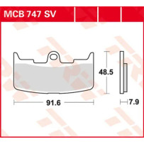 SV Series Sindered Brake Pads — 91.6 mm length, 48.5 mm width, 7.9 mm thickness