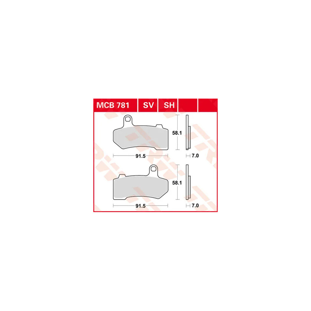 SV Series Sindered Brake Pads — 91.5 mm, 58.1 mm, 7 mm