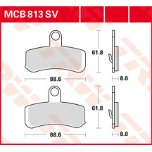 SV Series Sindered Brake Pads — 88.6 mm length, 61.8 mm width, 8 mm thickness