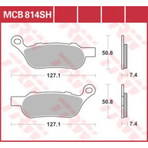 SH Series Sindered Rear Brake Pads — 7.4 mm thickness, 127.1 mm length, sintered metal