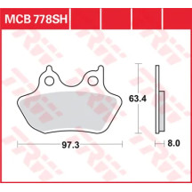 SH Series Sintered Rear Brake Pads — 8 mm thickness, 97.3 mm length, 63.4 mm width, sintered metal
