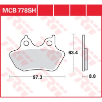 SH Series Sintered Rear Brake Pads — 8 mm thickness, 97.3 mm length, 63.4 mm width, sintered metal