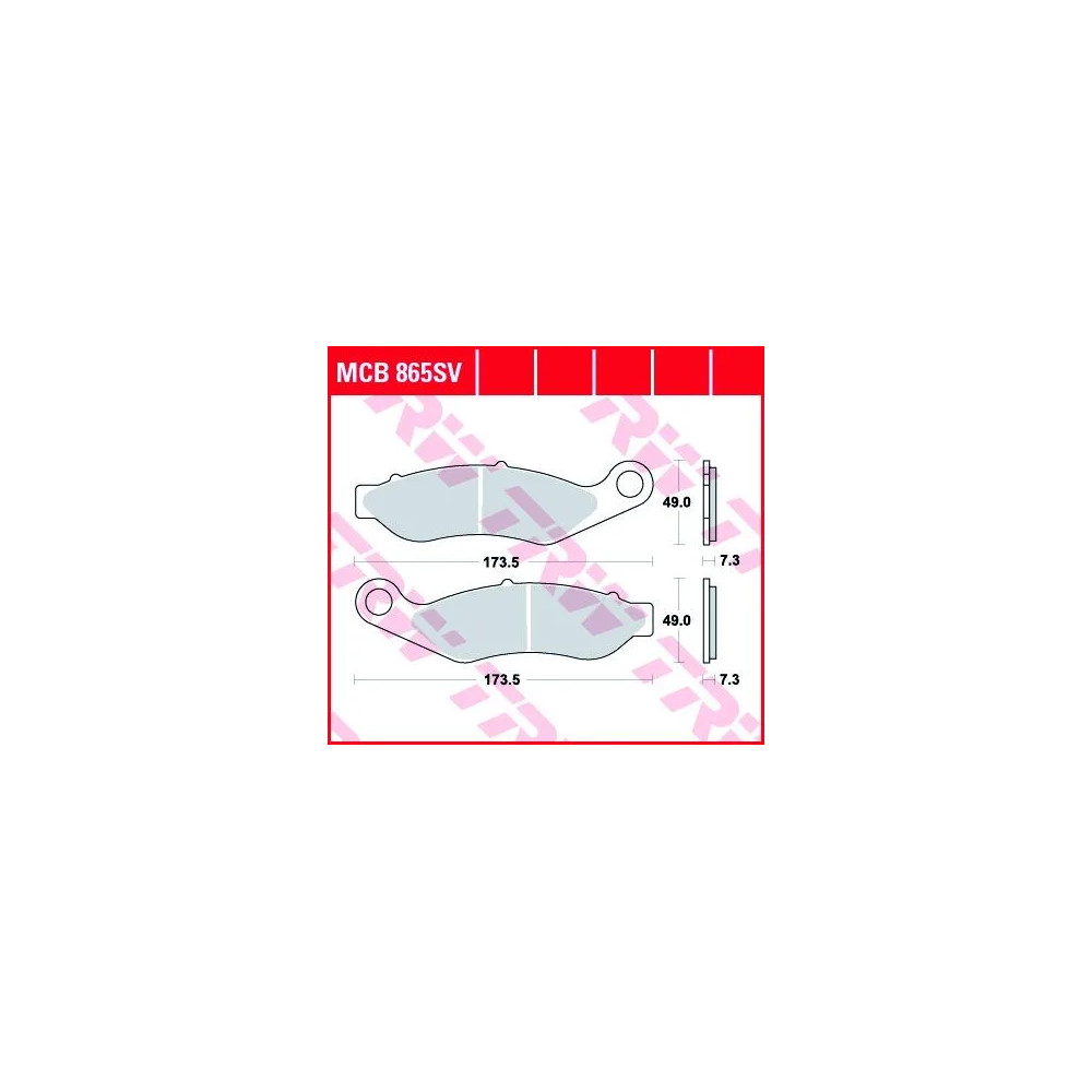 SV Series Sintered Brake Pads — Sintered metal, front brake only, 7.3 mm thickness, 49 mm width