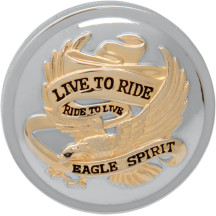 Live to Ride Gas Cap — 76.2 mm (3 in) diameter, left-hand thread, gold