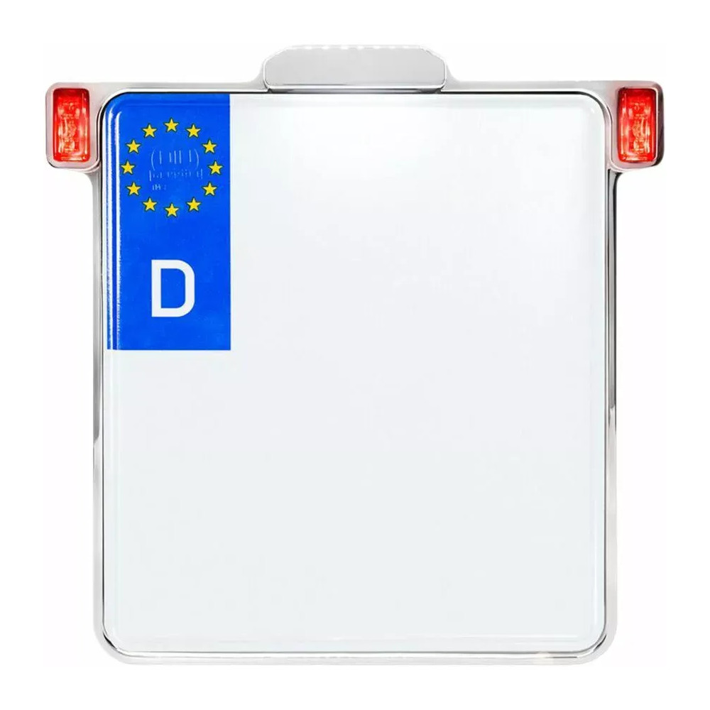 All-in-One 2.0 License Plate Holder w/ LED Plate Lights, Brake and Rear Lights — 20 cm × 18 cm, Chrome