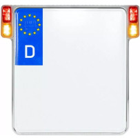 All-in-One 2.0 License Plate Holder w/ LED Plate Lights, Brake and Rear Lights — 20 cm x 18 cm, Germany plate size, chrome