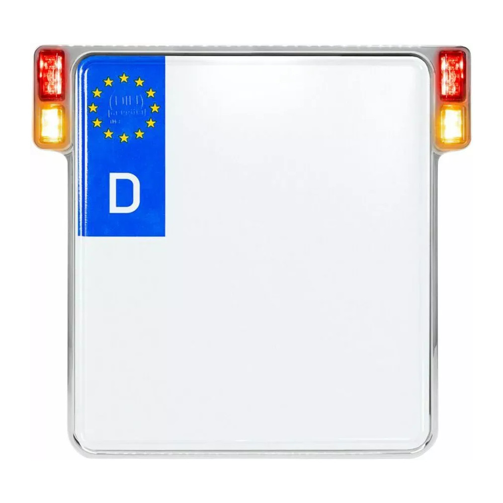 All-in-One 2.0 License Plate Holder w/ LED Plate Lights, Brake and Rear Lights — 20 cm x 18 cm, Germany plate size, chrome