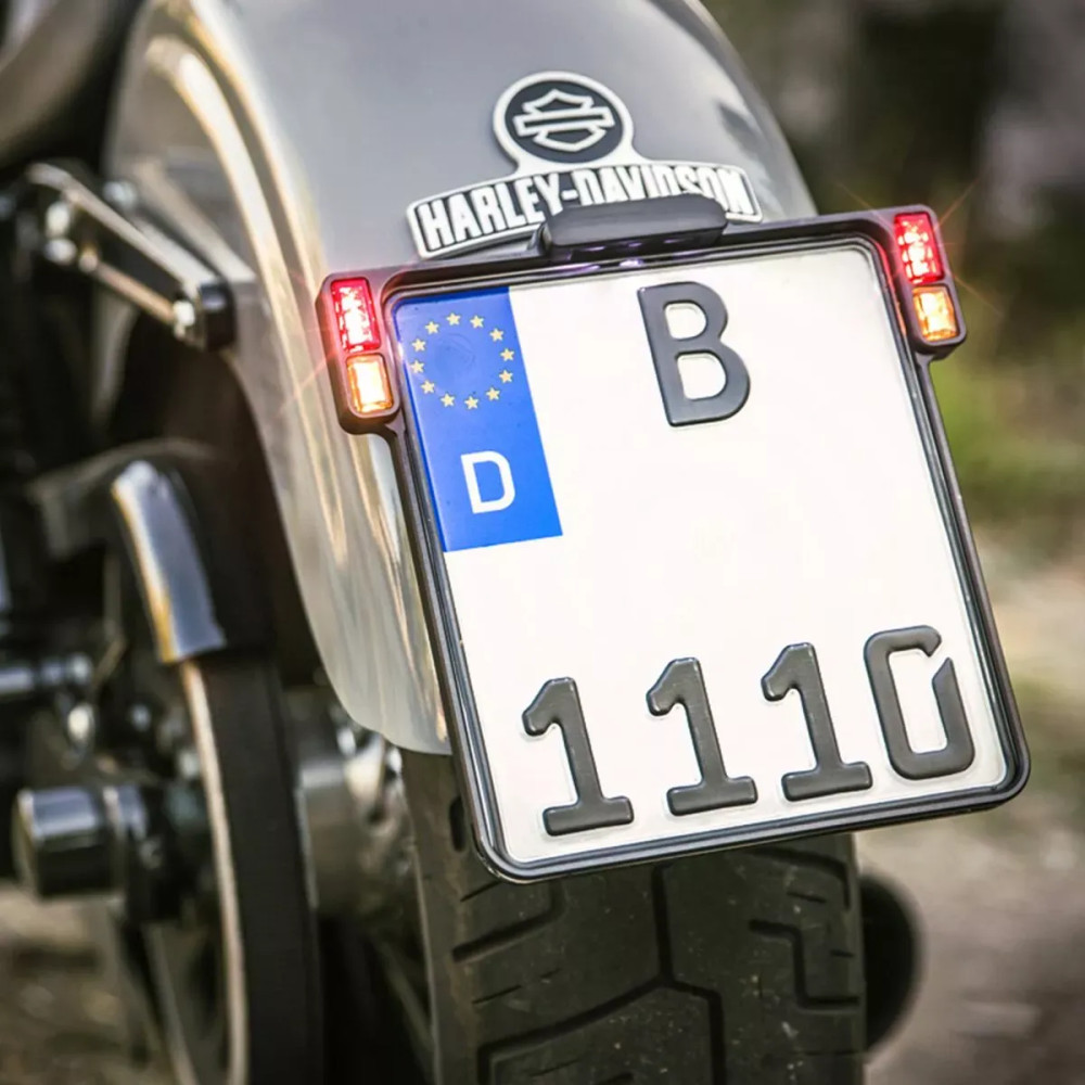 All-in-One 2.0 License Plate Holder w/ LED Plate Lights, Brake and Rear Lights — 20 cm height, Germany plate size
