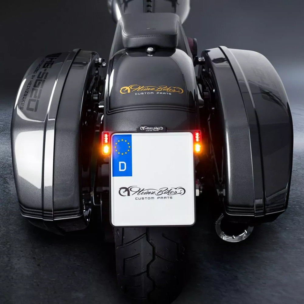 All-in-One 2.0 License Plate Holder w/ LED Plate Lights, Brake and Rear Lights — 20 cm × 18 cm, Chrome