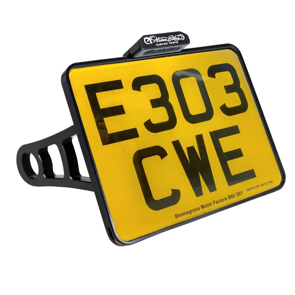 License Plate Side Mounts - with 1" Axle — 17.8×22.9 cm, anodized black