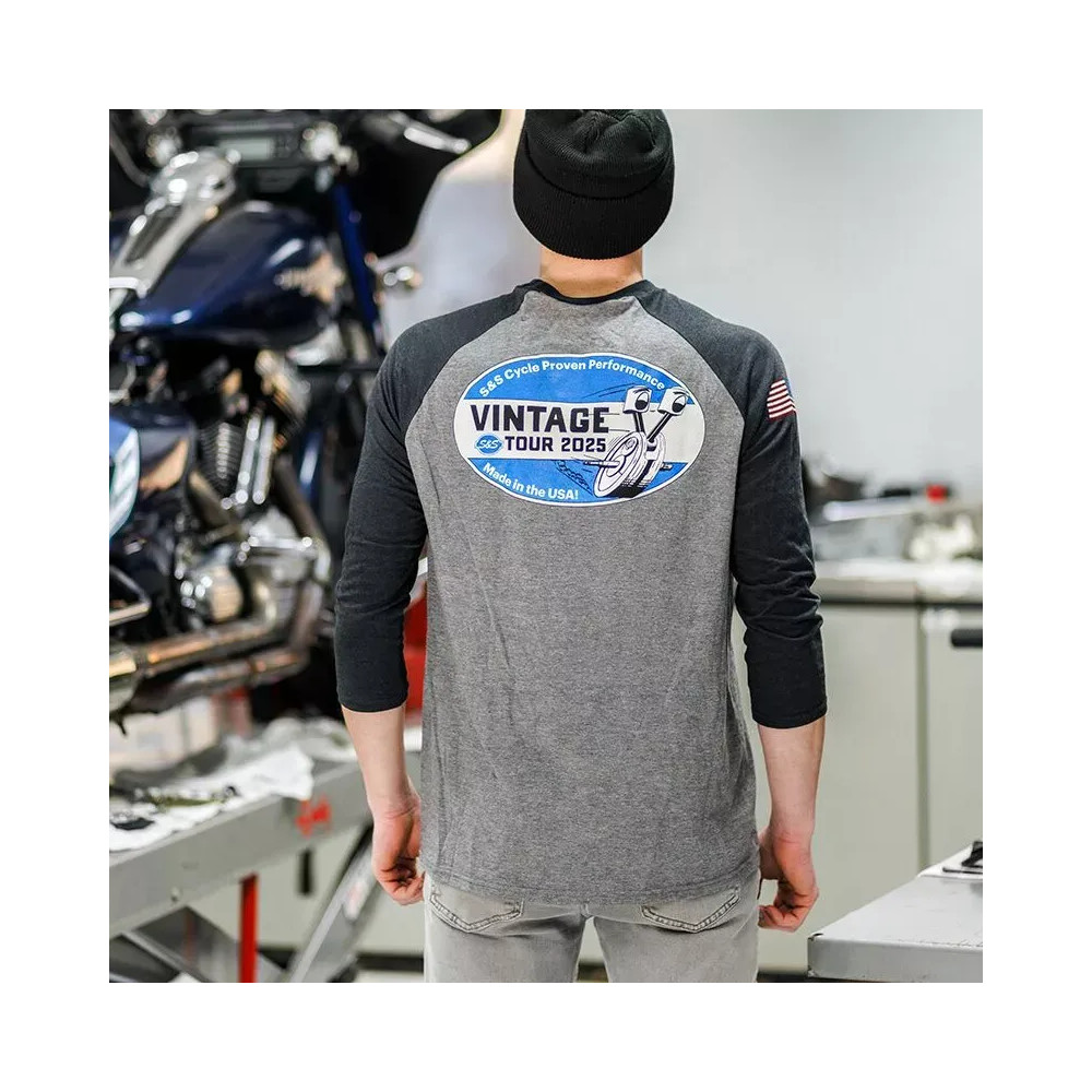 Vintage Tour Baseball T-Shirt — XL, Gray, 3/4 Sleeve