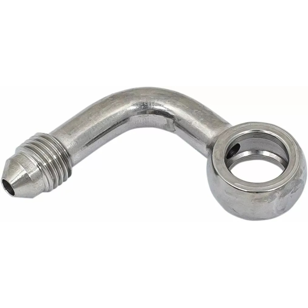 Banjo Fitting — -3 hose size, 90° bend, silver