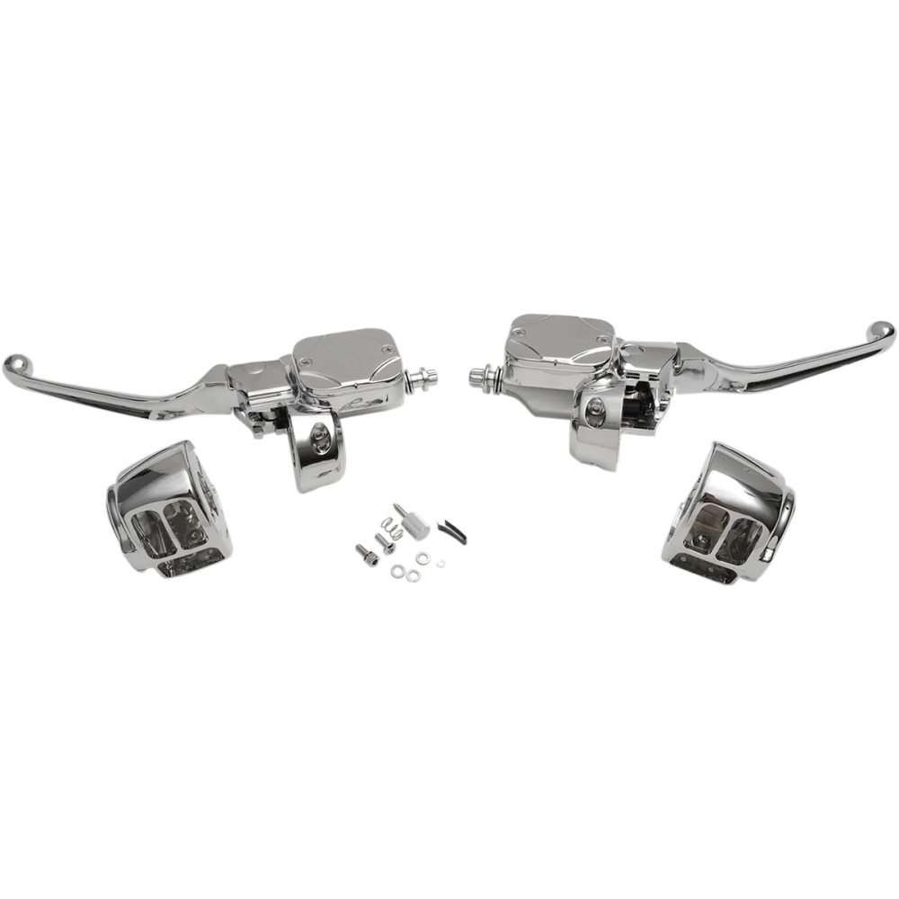 Handlebar Control Kit — 25.4 mm (1") clamp, 14.3 mm (9/16") brake bore, 17.5 mm (11/16") clutch bore, Chrome