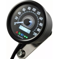 Speedometer — Black face, Aluminum housing, Blue/white readout