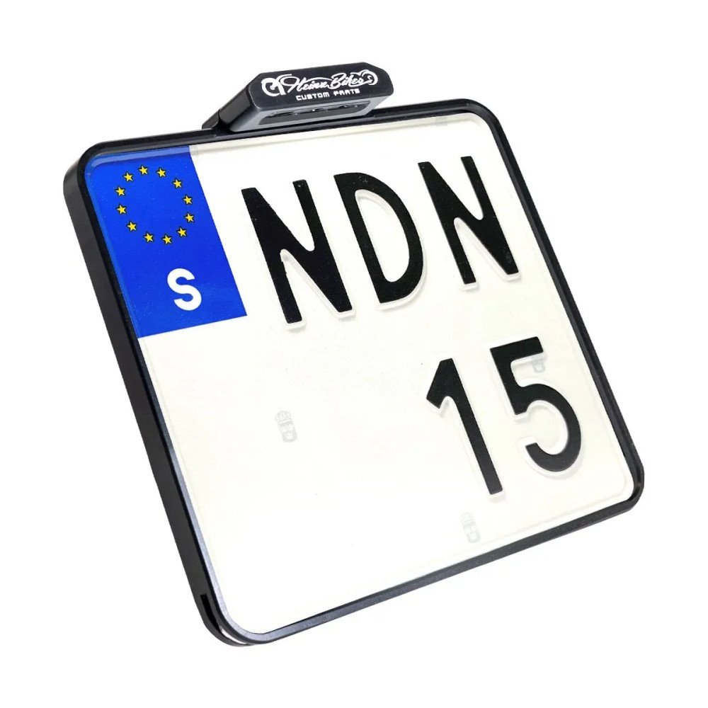 Placa de matrícula con luz trasera — 12 V, negro, montaje atornillado trasero