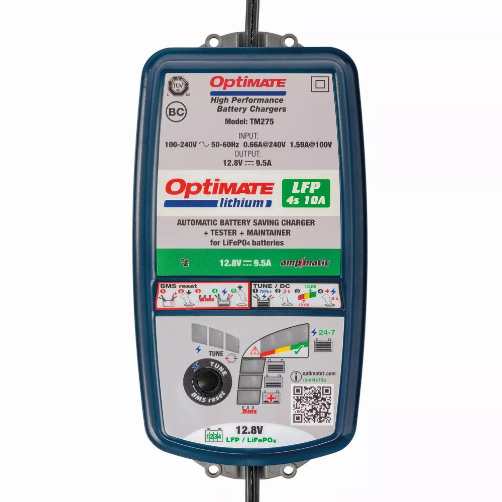 Cargador y mantenedor OptiMate™ Lithium LFP 4S — 12 V 10 A, azul