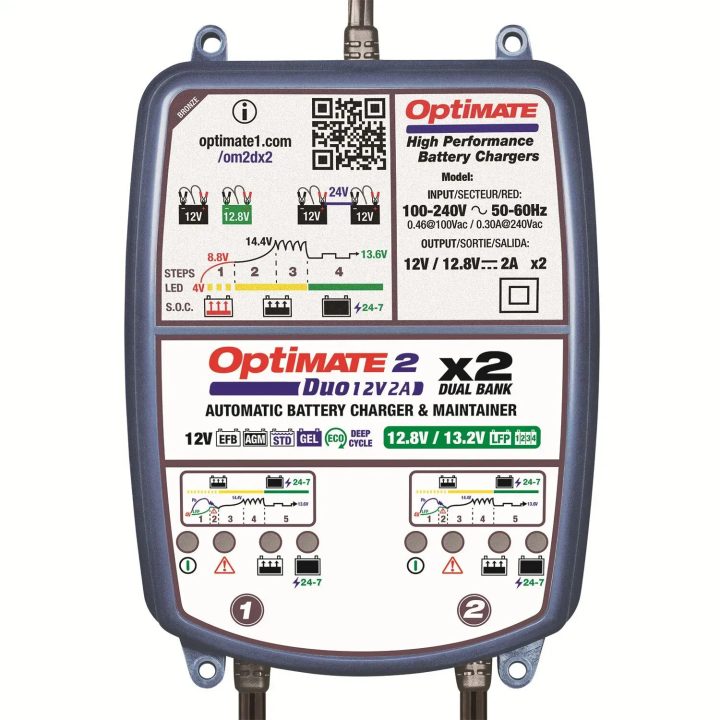 OptiMate 2 DUO x 2 Bank — 12V, 2A, Blue