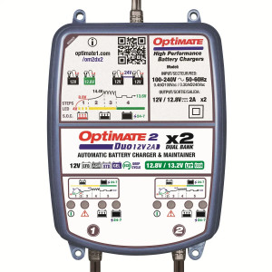OptiMate 2 DUO x 2 Bank — 12V, 2A, Blue