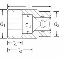Socket — T27, 5.0 mm TORX, 1/2" drive, 28 mm L1