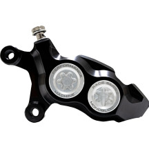 Race Series Monobloc Caliper — Left mount, anodized black, silver, billet aluminum