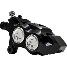 Race Series Monobloc Caliper — Left mount, anodized black, silver, billet aluminum