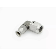 600 Series Hose Fitting — 3/8-24 SAE female, 90° bend, silver