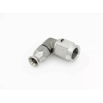 600 Series Hose Fitting — 3/8-24 SAE female, 90° bend, silver