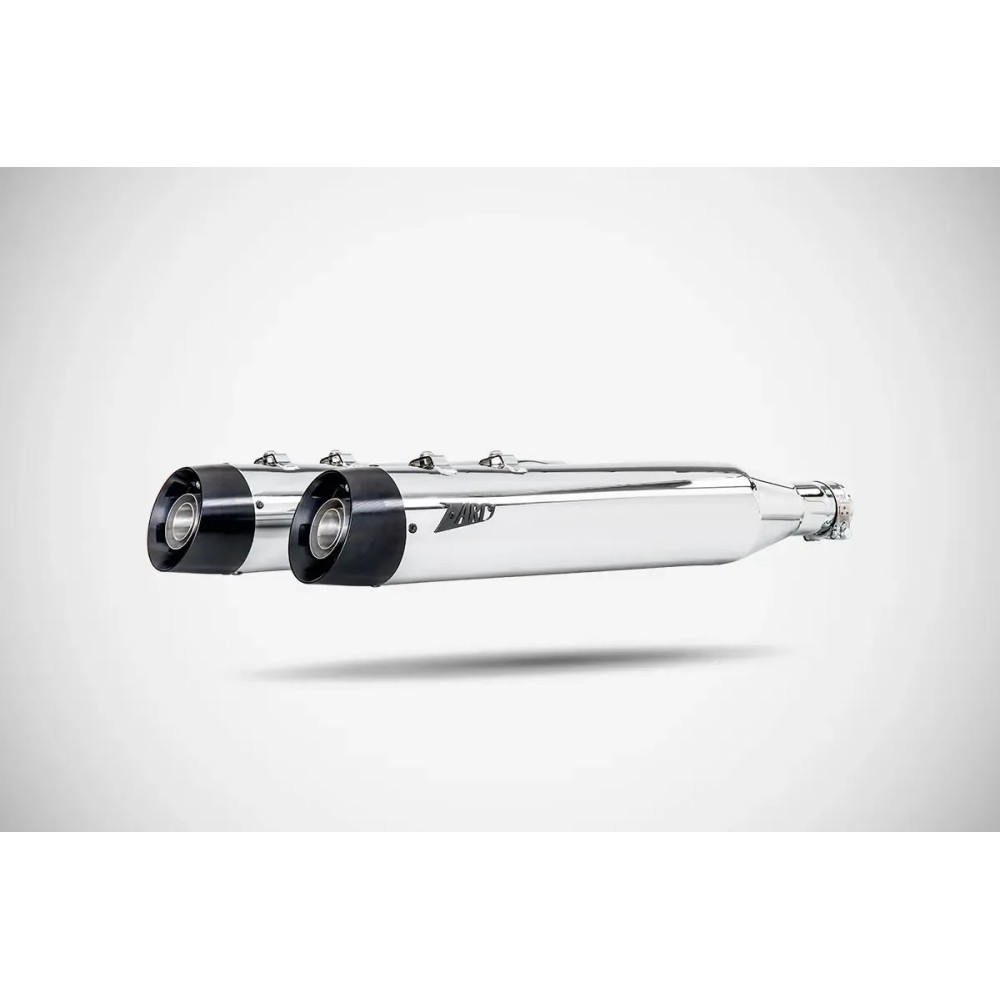 4.33 Inches Slash-Cut Slip-Ons Muffler for HD-TOURING E5 — polished stainless steel, black end cap, 2 slip-on