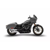 Overlapped Slip-Ons Muffler for HD-SOFTAIL M8 — 2 Slip-On, polished stainless steel, black end cap, right-mounted