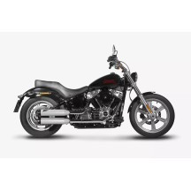 Overlapped Slip-Ons Muffler for HD-SOFTAIL M8 — 2 Slip-On, polished stainless steel, black end cap, right-mounted