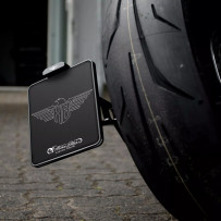 Soporte lateral — 15 cm de alto, 17 cm de ancho, negro, para Harley-Davidson®