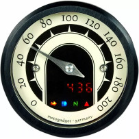 Mst Speedometers — 49 mm, anodized black, polished, brass finish