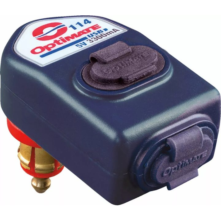 OptiMate USB O-114 — 3300 mA, 5 V, Blue, 90° BIKE plug for BMW and Triumph