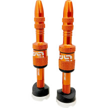 Quick Fill Presta Tubeless Valve Set — Short 16–24 mm, Long 23–31 mm, Orange